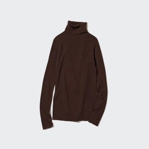 Uniqlo Extra Fine Merino Rebrasti Turtleneck Long-Sleeve Ženske Džemperi Čokoladne | 4359-ZCQTJ