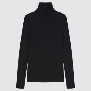 Uniqlo Extra Fine Merino Rebrasti Turtleneck Long-Sleeve Ženske Džemperi Crne | 0645-FPIAW