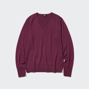 Uniqlo Extra Fine Merino V-Neck Long-Sleeve Ženske Džemperi Bordo | 0521-VZYAK