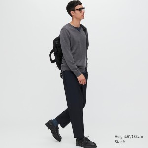 Uniqlo Extra Fine Merino V-Neck Muške Džemperi Tamno Sive | 6258-GWKPM