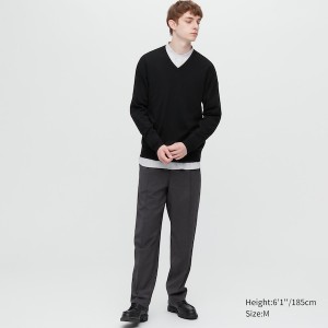 Uniqlo Extra Fine Merino V-Neck Muške Džemperi Crne | 3618-NPJDB