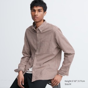 Uniqlo Flannel Checked Long-Sleeve Muške Košulje Crvene | 9051-QTOGJ