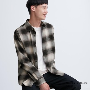 Uniqlo Flannel Checked Long-Sleeve Muške Košulje Crne | 1924-RYADU