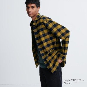 Uniqlo Flannel Checked Long-Sleeve Muške Košulje Žute | 5931-SCLTK