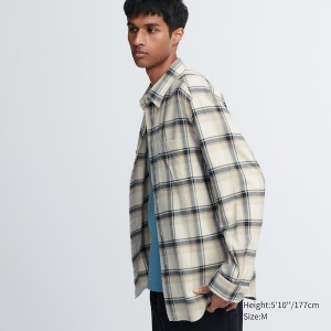 Uniqlo Flannel Checked Long-Sleeve Muške Košulje Bež | 6471-EPOYN
