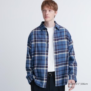 Uniqlo Flannel Checked Long-Sleeve Muške Košulje Plave | 3752-OBJUR