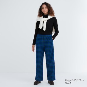 Uniqlo Flannel Checked Ženske Hlače Plave | 8460-NGPBL