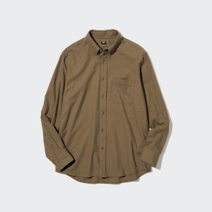 Uniqlo Flannel Long-Sleeve Muške Košulje Smeđe | 9045-CXOGB