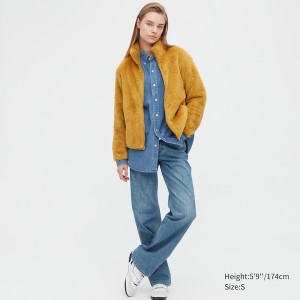 Uniqlo Fluffy Yarn Fleece Full-Zip Ženske jackets Žute | 4650-GUMSB
