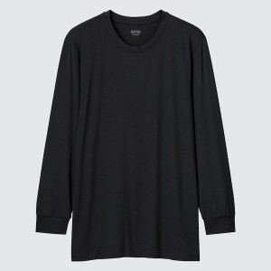 Uniqlo HEATTECH Crew Neck Long-Sleeve Muške Majice Crne | 3509-QIMLJ