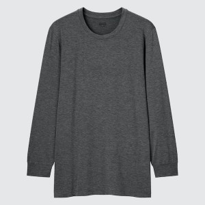 Uniqlo HEATTECH Crew Neck Long-Sleeve Muške Majice Sive | 1639-BSHZY
