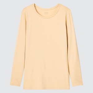 Uniqlo HEATTECH Crew Neck Long-Sleeve Ženske Majice Bež | 2703-XCMZH