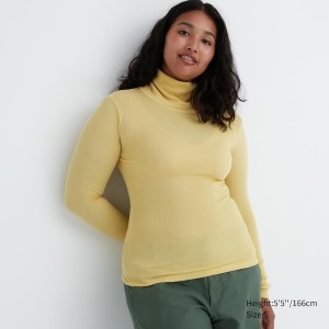 Uniqlo HEATTECH Extra Warm Seamless Rebrasti Turtleneck Long-Sleeve Ženske Majice Žute | 9604-TMBZF