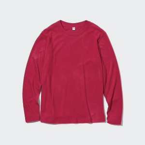 Uniqlo HEATTECH Fleece Crew Neck Long-Sleeve Ženske Majice Crvene | 6418-PHTWZ