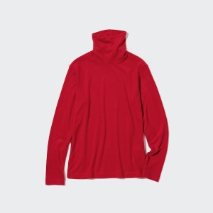 Uniqlo HEATTECH Fleece Turtleneck Long-Sleeve Ženske Majice Crvene | 2571-VEPKA