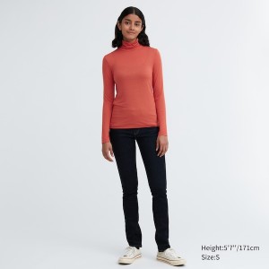 Uniqlo HEATTECH Ultra Light Turtleneck Long-Sleeve Ženske Majice Narančaste | 0475-PQXNW