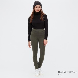 Uniqlo HEATTECH Ultra Stretch High-Rise Leggings Ženske Hlače Maslinasto Zelene | 6275-DJLRC