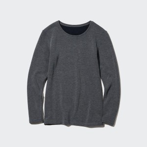 Uniqlo HEATTECH Ultra Warm Crew Neck Long-Sleeve Ženske Majice Tamno Sive | 9318-BMKIP