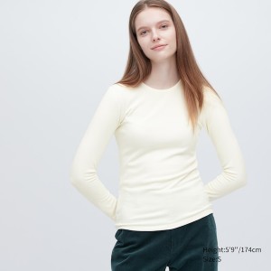 Uniqlo HEATTECH Ultra Warm Crew Neck Long-Sleeve Ženske Majice Bijele | 2841-TAJQK