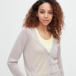 Uniqlo Light V-Neck Long-Sleeve Ženske Kardigan Bež | 1680-EJYFI