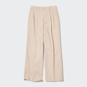 Uniqlo Linen Blend Tucked Wide Ženske Hlače Bež | 1860-RHKQJ