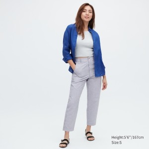 Uniqlo Linen Cotton Tapered Ženske Hlače Plave | 1854-BDAYG
