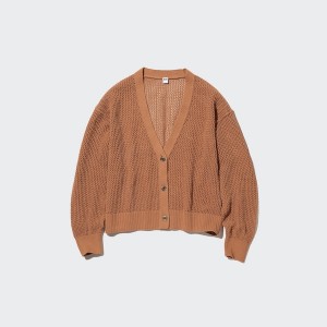 Uniqlo Mesh Long-Sleeve Short Ženske Kardigan Smeđe | 0618-EFXWL