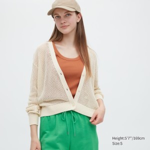 Uniqlo Mesh Long-Sleeve Short Ženske Kardigan Bijele | 8270-RJDOZ