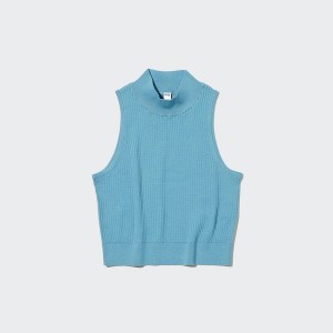 Uniqlo Mock Neck Sleeveless Cropped Ženske Džemperi Plave | 1492-FSXTC