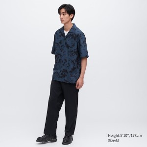 Uniqlo Open Collar Short-Sleeve Muške Košulje Tamnoplave | 2183-TCOXK