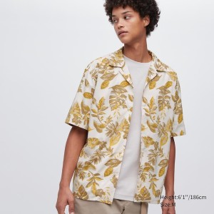 Uniqlo Open Collar Short-Sleeve Muške Košulje Žute | 4392-RHGWO