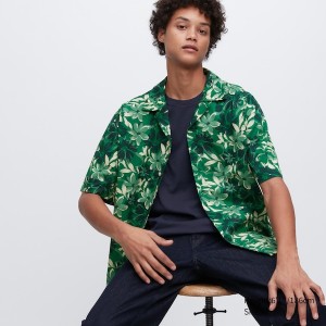 Uniqlo Open Collar Short-Sleeve Muške Košulje Zelene | 2587-GOIPJ