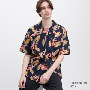 Uniqlo Open Collar Short-Sleeve Muške Košulje Tamnoplave | 7142-CWLIF