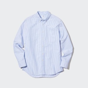 Uniqlo Oxford Prugasta Slim-Fit Long-Sleeve Muške Košulje Plave | 1496-CRLSN