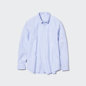 Uniqlo Oxford Prugasta Slim-Fit Long-Sleeve Muške Košulje Plave | 8304-PSQFV