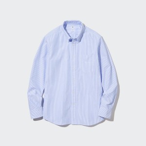 Uniqlo Oxford Prugasta Slim Fit Long-Sleeve Muške Košulje Plave | 0781-TBNJS