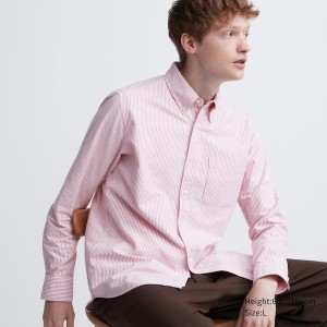 Uniqlo Oxford Prugasta Slim Fit Long-Sleeve Muške Košulje Roze | 4091-UWLYI