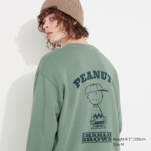Uniqlo PEANUTS Charlie Brown's Baseball Team Long-Sleeve Muške Dukserice Zelene | 8103-FHIMP