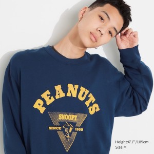 Uniqlo PEANUTS Charlie Brown's Baseball Team Long-Sleeve Muške Dukserice Plave | 6829-IOPRG