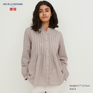 Uniqlo Pintuck Plaid Long-Sleeve Ženske Košulje Bež | 1275-WDPFE