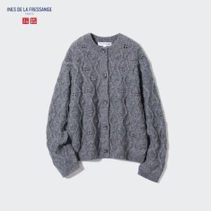 Uniqlo Pointelle Crew Neck Long-Sleeve Ženske Kardigan Sive | 8724-JFRPW