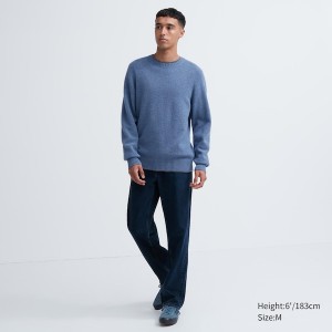 Uniqlo Premium Lambswool Crew Neck Long Sleeve Muške Džemperi Plave | 6925-SJLPN