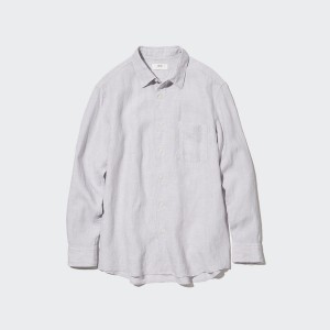 Uniqlo Premium Linen Long-Sleeve Muške Košulje Sive | 0836-FGOVE