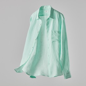 Uniqlo Premium Linen Long-Sleeve Muške Košulje Zelene | 9023-NUFZY