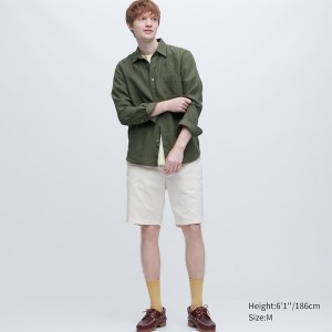 Uniqlo Premium Linen Long-Sleeve Muške Košulje Maslinasto Zelene | 5609-ZLQHR