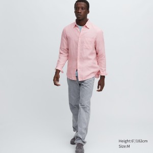 Uniqlo Premium Linen Long-Sleeve Muške Košulje Roze | 2193-XIESZ