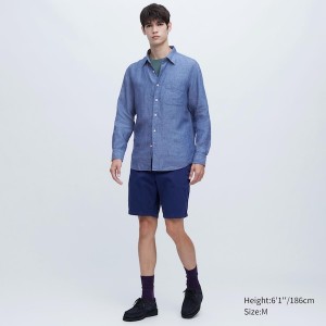 Uniqlo Premium Linen Long-Sleeve Muške Košulje Plave | 5097-GCJND