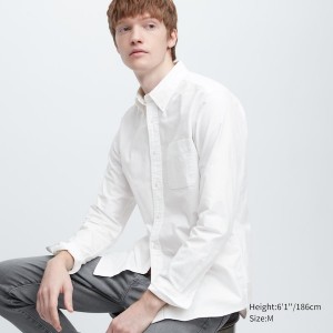 Uniqlo Premium Linen Long-Sleeve Muške Košulje Bijele | 4562-WYFSE