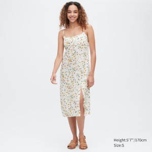 Uniqlo Printed Front Slit Camisole Ženske Haljina Bijele | 0124-UFOSL