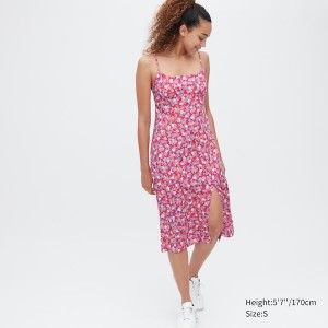 Uniqlo Printed Front Slit Camisole Ženske Haljina Roze | 7354-RUYGI
